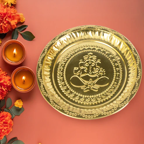 Brass Ganesha Thali (Pital Vinayak Puja Thali Ganapati Plate)
